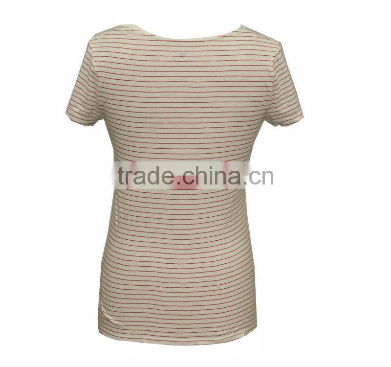 Sexy big neckline short sleeve tight fitted women t-shirt