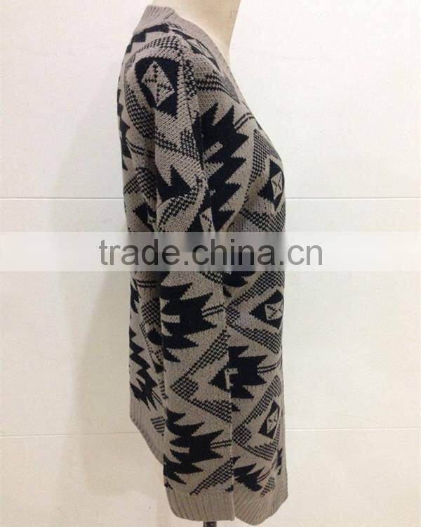 Women open chest knitted patterns aztec cardigan sweater