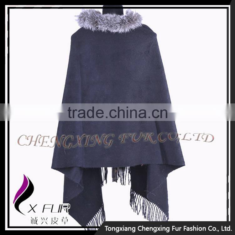 CX-B-P-51 High Quality Factory Price Fox Fur Trimmed Pashmina Special Cashmere Scarf