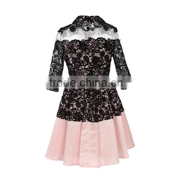 New long-sleeved black lace stitching fluffy skirt fashion dress women's clothing imported from china