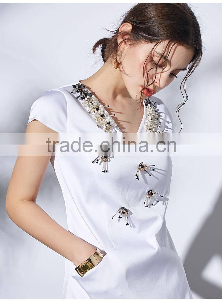 Maxnegio ladies design beading black beading office causal dress