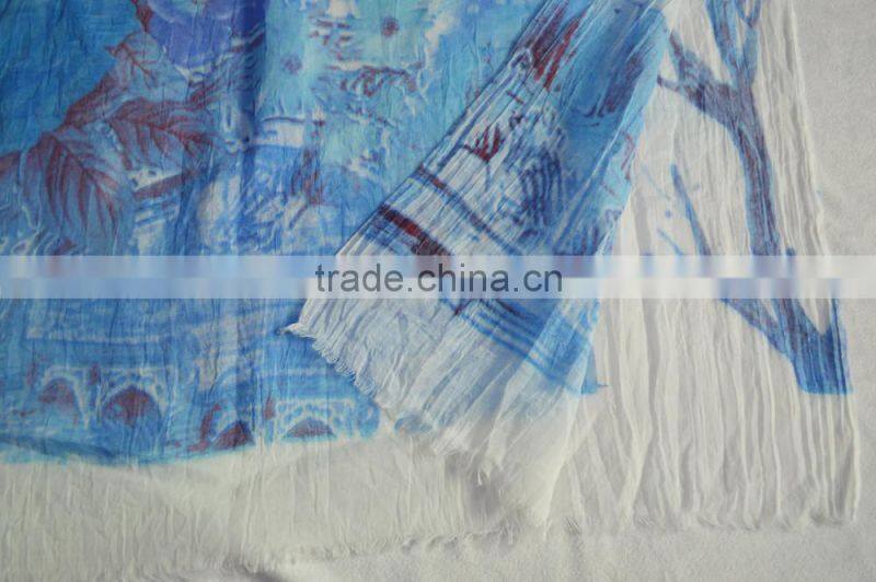 2017 Fashion new popular chiffon print lady shopping summer voile scarf 100%viscose
