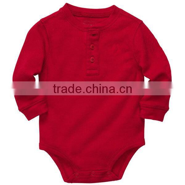 Baby Long-Sleeve Henley Thermal Plain Bodysuit For kids boy