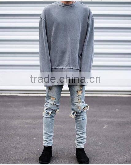 High quality streetwear classic loose hanging shoulder joker fleece/old damage flash head long sleeved fleece for male