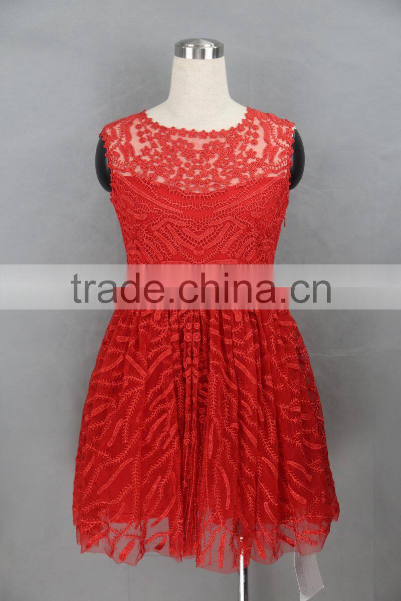 fashion crochet young girl popular bubble skirt red dress