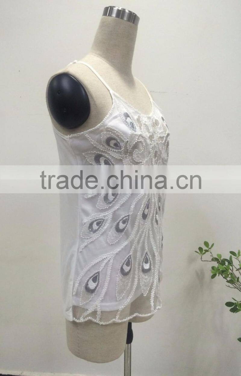 new lady's bead and sequin tank top with machine made