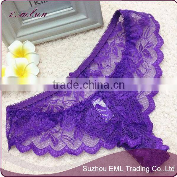 Ladies sexy transparent lace hollow out thong