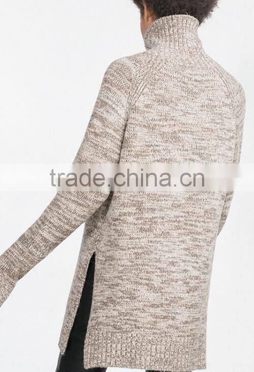 EY0847S loose size turtleneck side slit sweater women