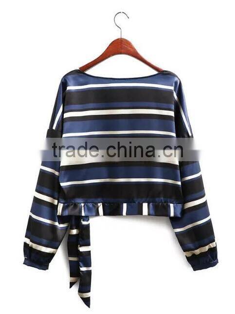 Runwaylover EY2351B 2017 Ladies Fashion Long Sleeve Stripe Blouse