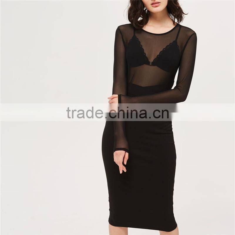 2017 OEM top design sexy transparent mesh top dress for ladies