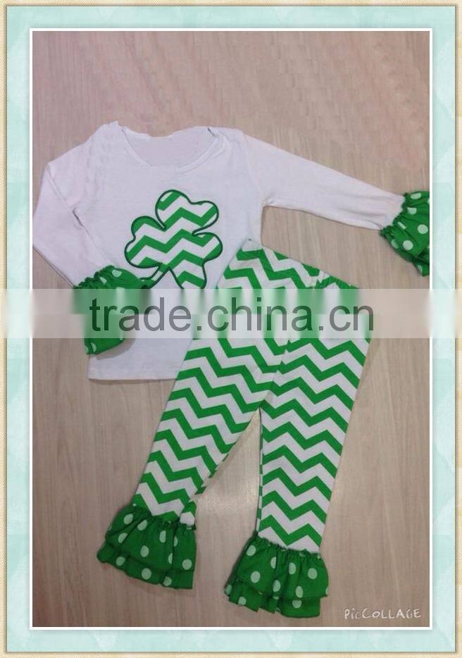 YIWU factory wholesale sales girls fall clothing girl's boutique lucky grass printing long sleeve suit