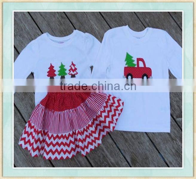 Children clothing set boy t-shirt girls skirt christmas tree sibling clothes family outfit