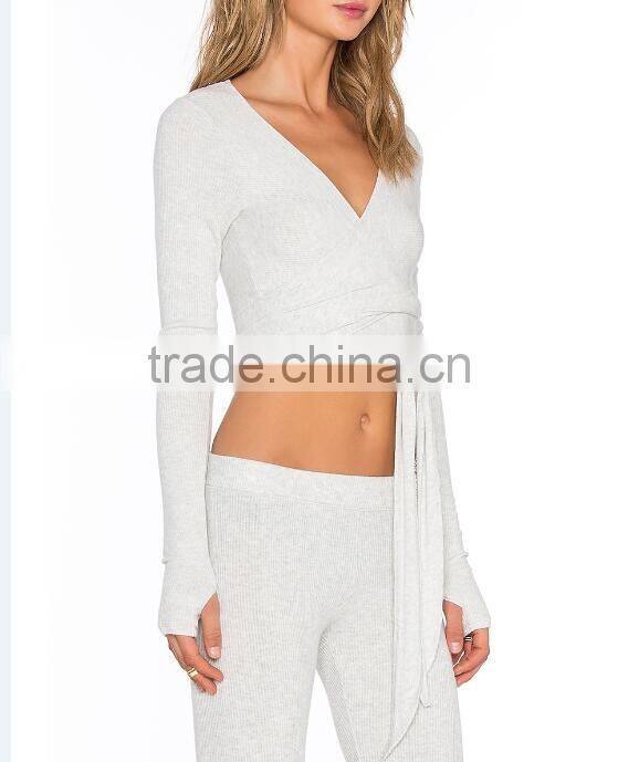 Hot sale Women's Sexy Sports wear Belly Breathable Tight tops yoga running jogging wear