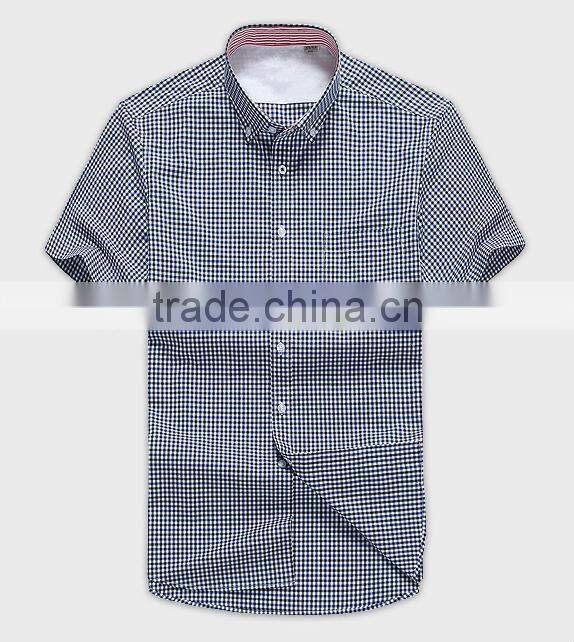custom style cotton no pocket short sleeve plaids & check men shirt