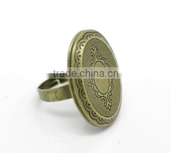 Antique Bronze Oval Pattern Photo Frame Locket Rings Ring Setting