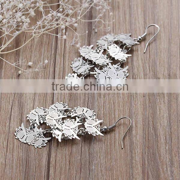 New Fashion Copper Filigree Stamping Earrings Ear Wire Hooks Halloween Owl Silver Tone Hollow 70mm
