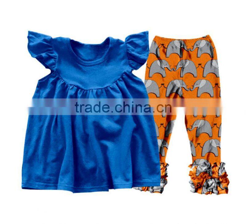 China suppilers Summer autumn Girls clothing Sleeveless Ruffle lace printing outfit