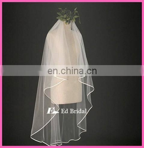 A04 Elegant Short And Long Ribbon Trim Two Layers Cheap Wholesale Bridal Veil Wedding