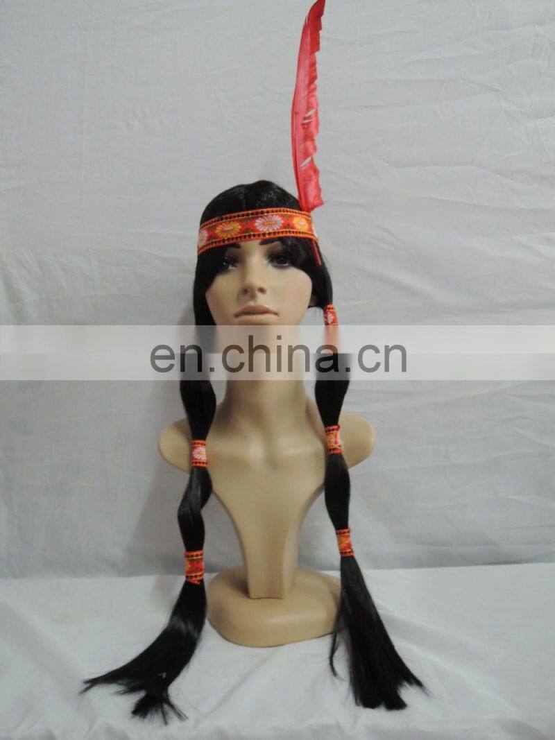 Native Indian Plaits Feather indian women hair wig