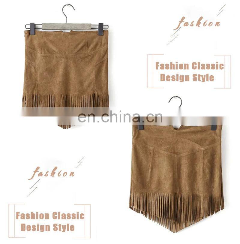 Mini Skirt Brown Tassels Chamois Leather Skirt