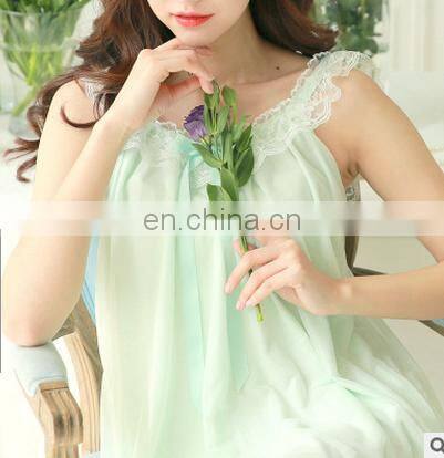Womens Sweet Retro Palace Summer Nightdress Sleevelesss Cute White Silk Nightgowns Women Home Sleep Dress