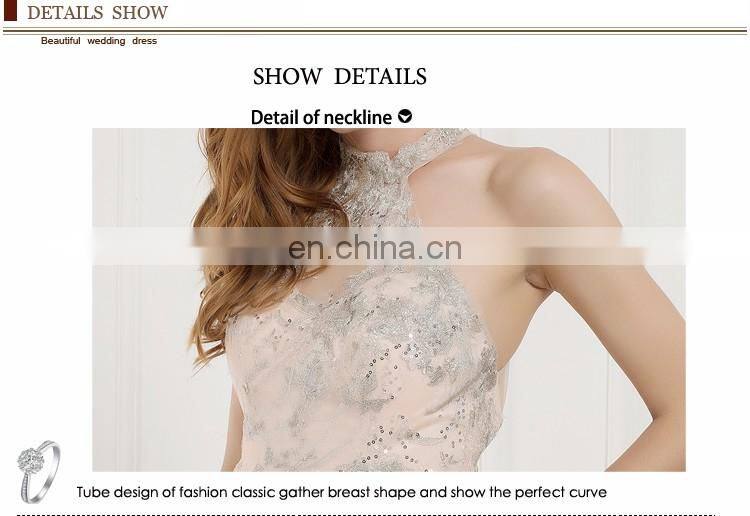 EB2619 Sexy Luxury Halter top beading Silver lace mermaid trumpet prom dress