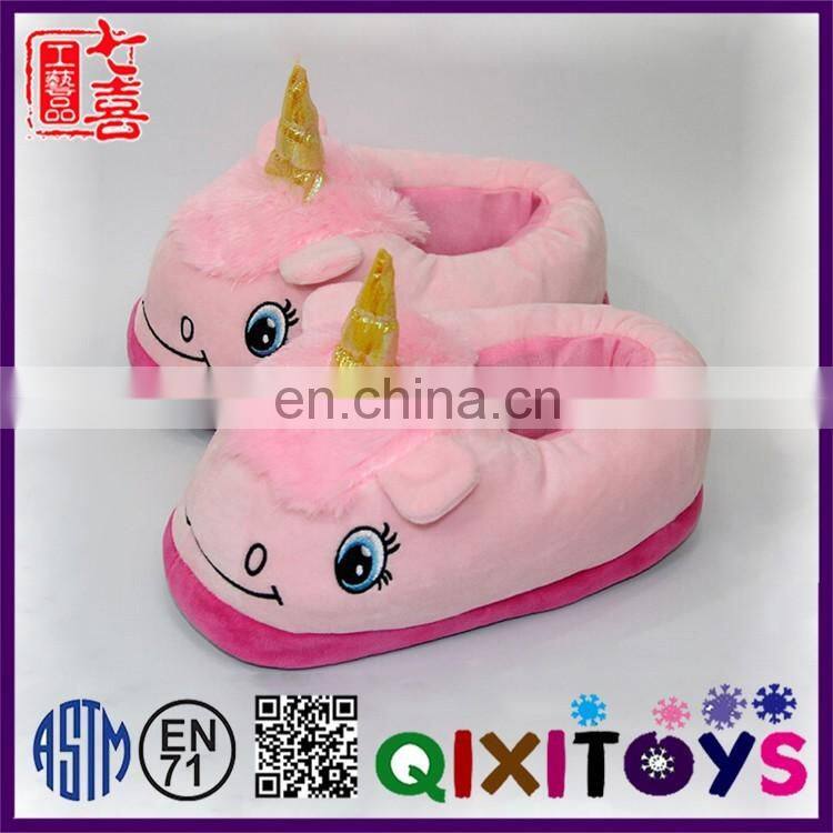 Professional customized warm novelty house plush unicorn child slippers handmade custom made
