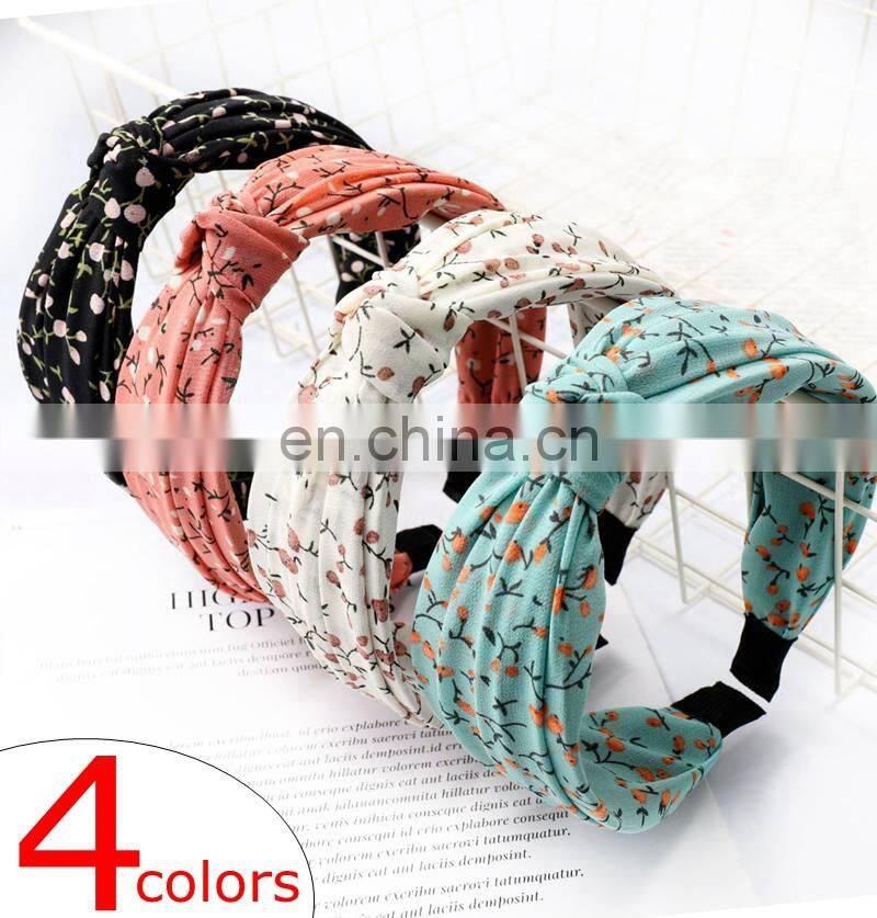 fashion flower printing chiffon headbands sports yoga spa cotton women sweat headbands 4colors