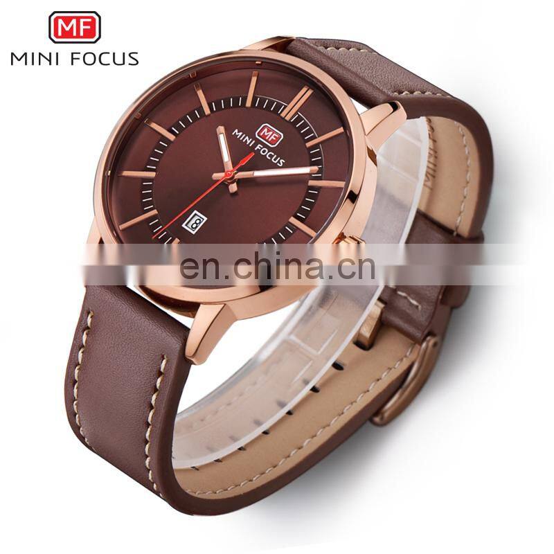 MINI FOCUS MF0033G Top Brand Men's Quartz Sport Wristwatch Date Clock Male Luxury Gold Leather Strap Military Watches