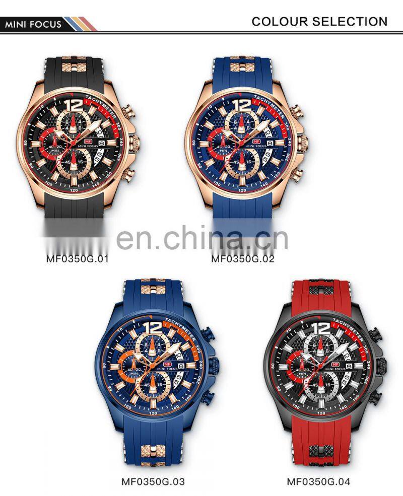 Mini Focus MF0350G New Watches Top Brand Quartz Sport Silicone Strap Mens Watches in Wristwatches Luxury
