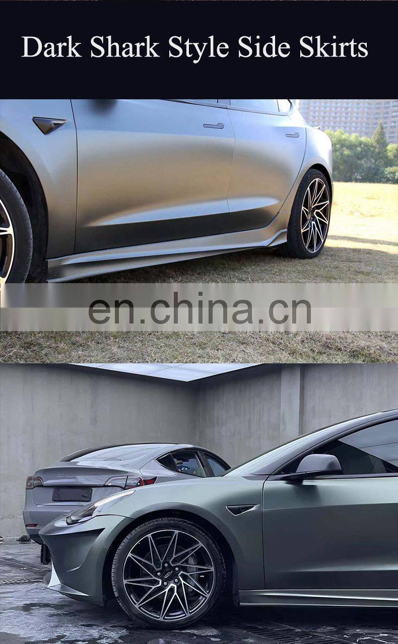 Runde Perfect Fitment Body Kit For 19-22 Tesla Model 3 Modification Upgrade Dark Shark Style Front Rear Bumper Side Skirt