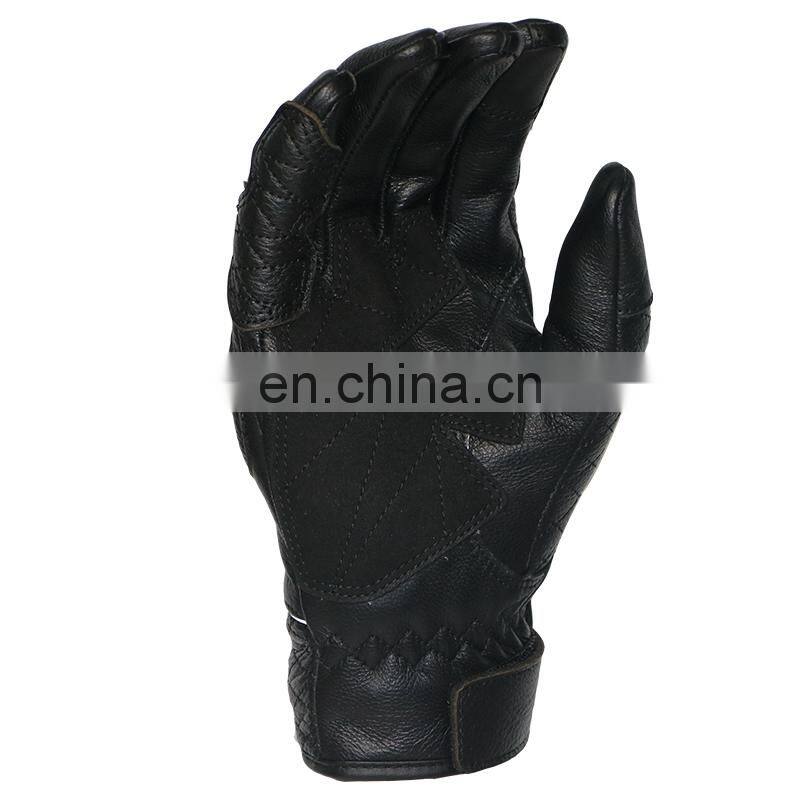 Men's Vintage Goatskin Leather Motorcycle Riding Gloves Gel Padded Hand Protective Safety Racing Glove Waterproof Bicycle Gloves