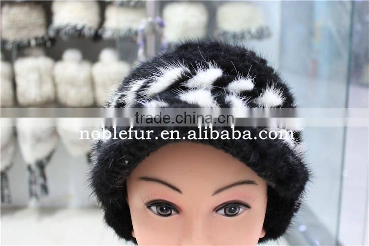 latest design sReal mink fur hat knitted winter headwear with lined