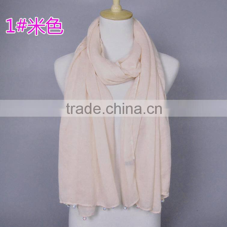 New Design Plain Blank Solid Color Cotton Ladies Fashion Scarves With Pendant