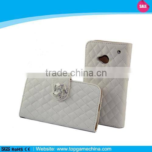 Leather wallet case for htc one m7 diamond leather case