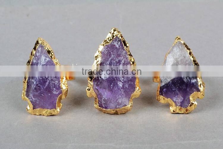 Natural rough stone arrowhead amethyst ring