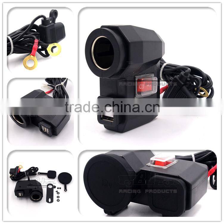 BJ-UPS-004 Waterproof Dual Motorcycle Mobile Phone USB Power Supply Cigarette Lighter 12V