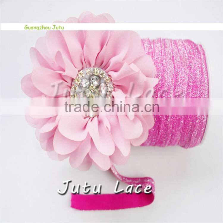 Shiny frosted elastic hair tie 5/8''Fold Over Elastic cheap wide headbands FOE