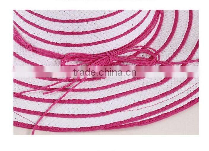 QXSH0053B Wide brim straw hat New summer striped bucket beach hat