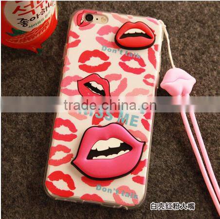3D Soft Mouth Lip Fahion Printing Case for Iphone 6 Hot selling 2015