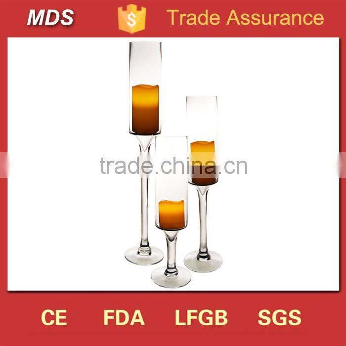 Tall hurricane mercury glass candle holder with stem