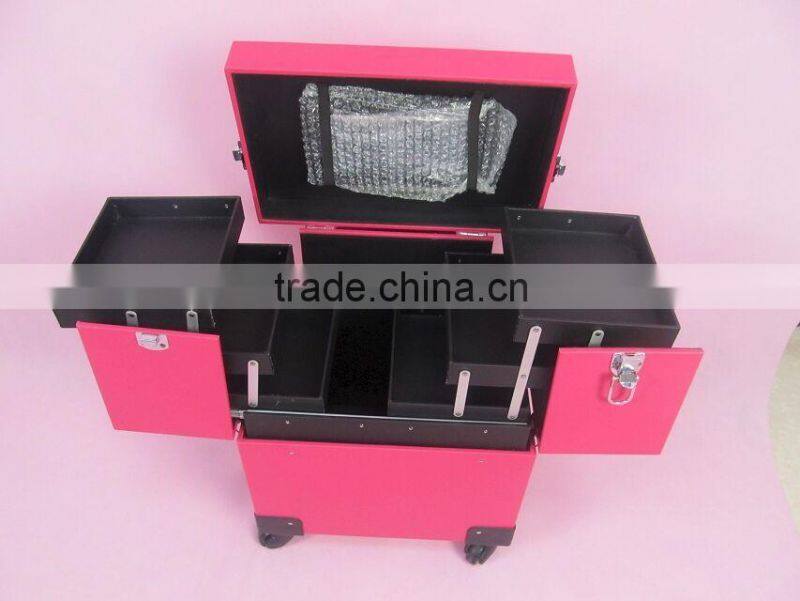 trolley rooling make up beauty kit vanity leather jewelry box