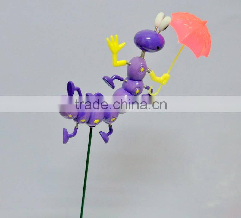4 Inch Caterpillar with Umberlla Garden Decoration Plastic, Garden Sticks