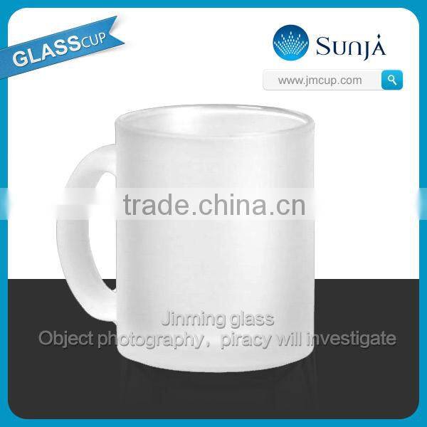 SH597 Frosted Glass Cup Drinking Milk Glass Mugs Promotional Glass Drink Milk Handle Mugs