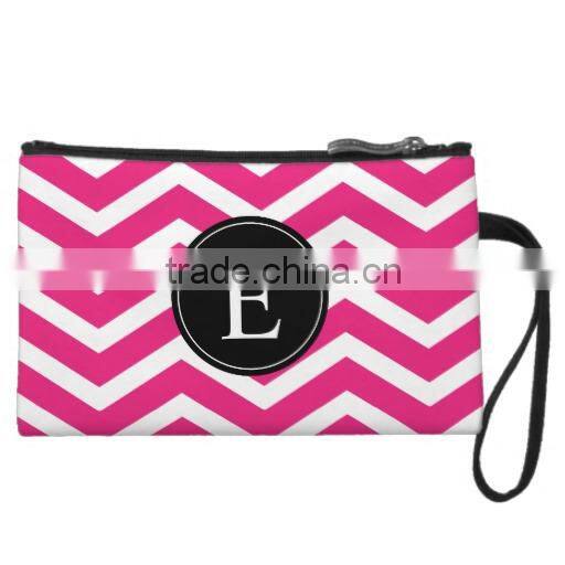 Black and White Striped Pattern Hot Pink monogrammed cosmetic bag