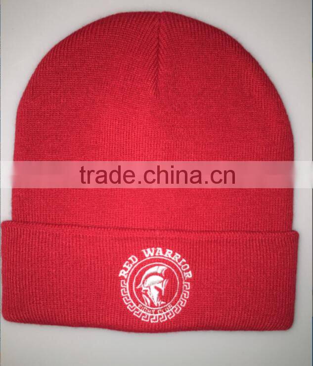red beanie hat/embroidery logo style winter caps
