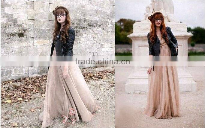 Inclined shoulder pressure fold long dress bridesmaid dress a little evening dressS02
