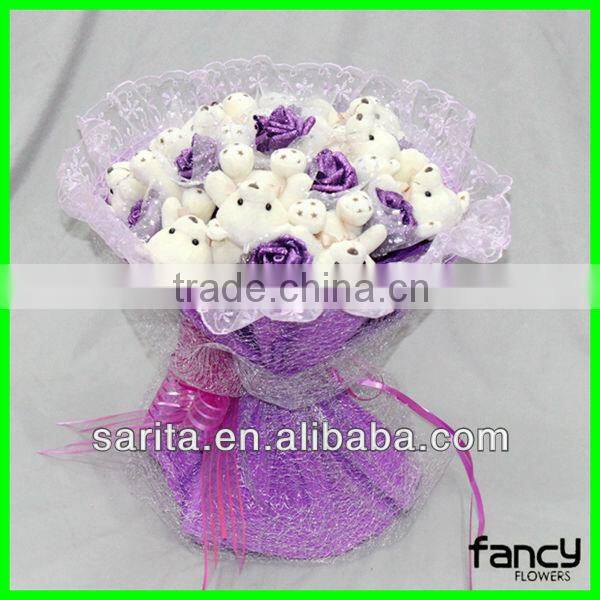 sweet love plush doll bouquet 9 pcs bears 11 pcs purple rose artificial flowers creative gifts Valentines Present