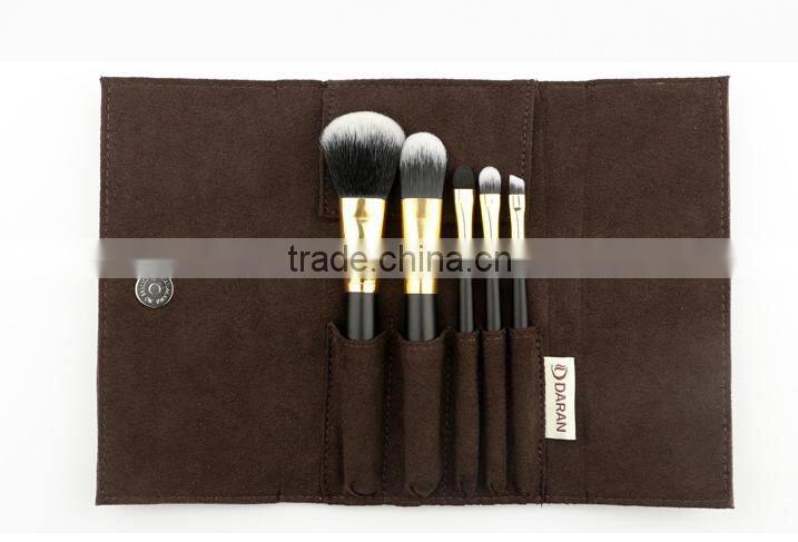 essential 5 pcs synthetic hair makeup brush set leather case
