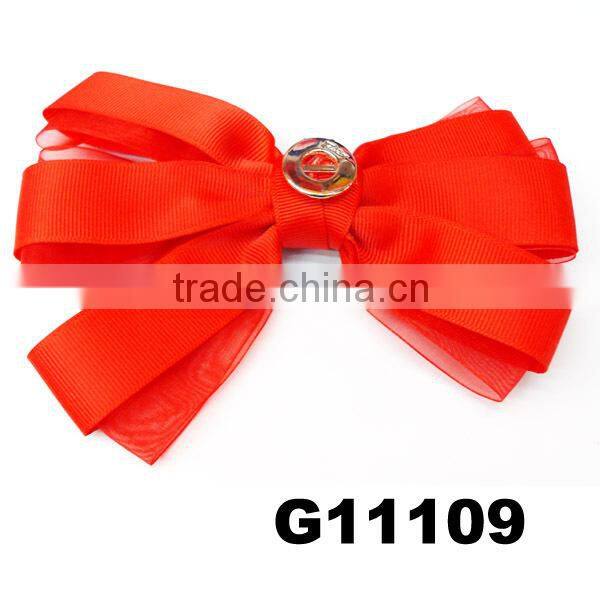fashion big dot fabric hair ribbon bows with metal button